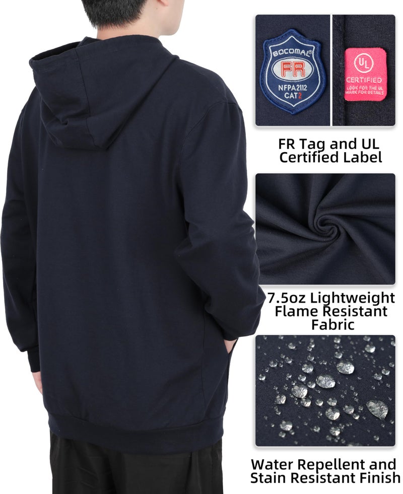 BOCOMAL FR Hoodie Idea for Summer Pullover Shirts 7.5oz Lightweight Navy Flame Resistant Sweatshirt - Image 5